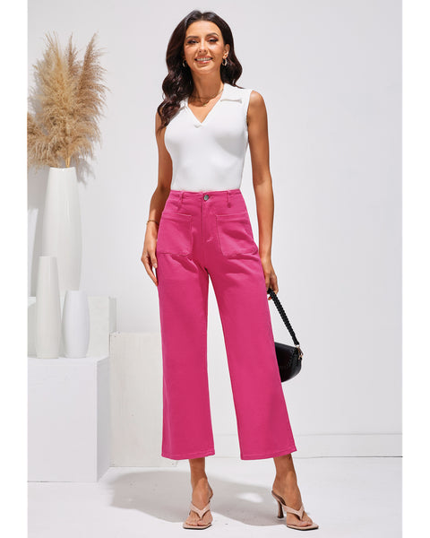 GRAPENT Wide Leg Jeans for Women High Waisted Straight Leg Stretchy Cropped Denim Pants with Pockets Jean Trousers