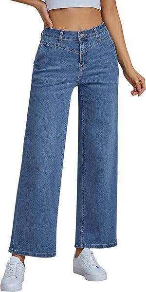 Grapent Women's Cowboy Jean Wide Leg Ankle Vintage Denim Pant Sculpting