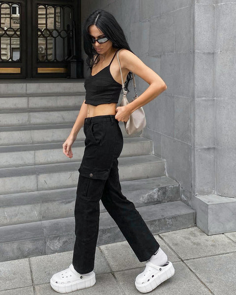 GRAPENT Womens Cargo Pants Casual High Waisted Baggy Stretch Straight Leg Trousers Western Outfit Y2K Pants with Pockets