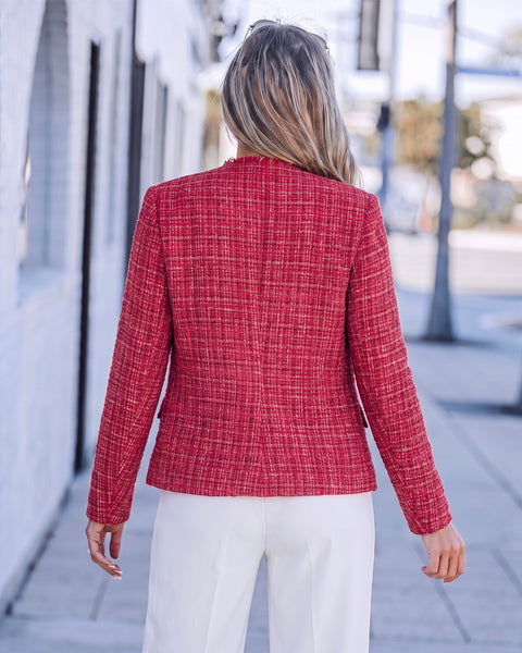 GRAPENT Tweed Blazers for Women Dressy Casual Collarless Work Suit Jackets Textured Tweed, Long Sleeve, Round Neck, Frayed Trim, Casual Blazer Jackets with Shoulder Pads, Business Casual, Office Wear