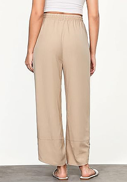 GRAPENT Linen Pants Women High Waisted Wide Leg Casual Beach Pull On Elastic Waist Summer Cropped Pants with Pockets