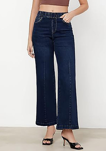 GRAPENT Pull On Womens Jeans Baggy Stretchy High Waisted Denim Wide Leg Trouser Pants Trendy Front Seam 90s Loose Jean