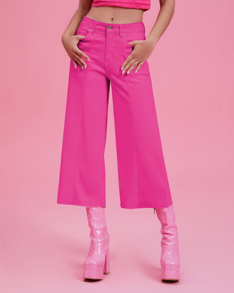 GRAPENT Jean Capris for Women Wide Leg Jeans High Waisted Seamed Front Raw Hem Denim Capri Pants Stretchy