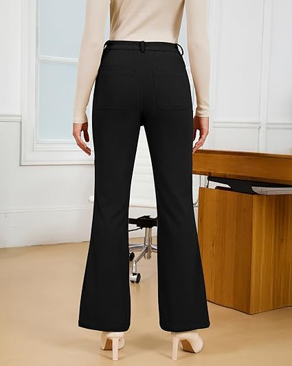 GRAPENT Corduroy Pants for Women Flare High Waisted Fall Winter Elastic Waist Stretchy Work Casual Trendy Wide Leg Pants
