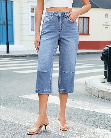 GRAPENT Capri Jeans for Women Mid Rise Straight Leg Casual Relaxed Fit Summer Cropped Stretchy Denim Capris Pants