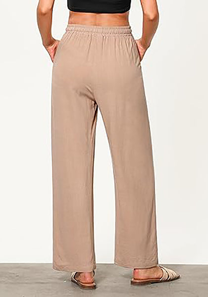 GRAPENT Linen Pants for Women Wide Leg High Waisted Baggy Drawstring Elastic Waist Palazzo Trousers Pants with Pockets