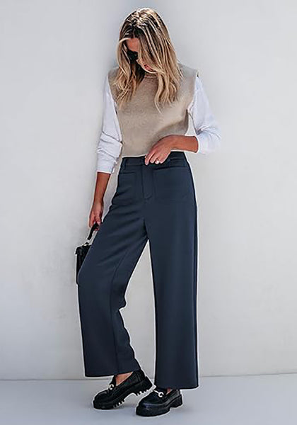 GRAPENT Women's High Waisted Wide Leg Knit Lounge Pant with Pockets