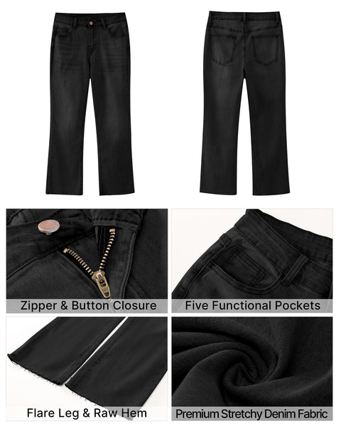 GRAPENT Women's High Waisted Flared Cropped Jeans Raw Hem Denim Pants