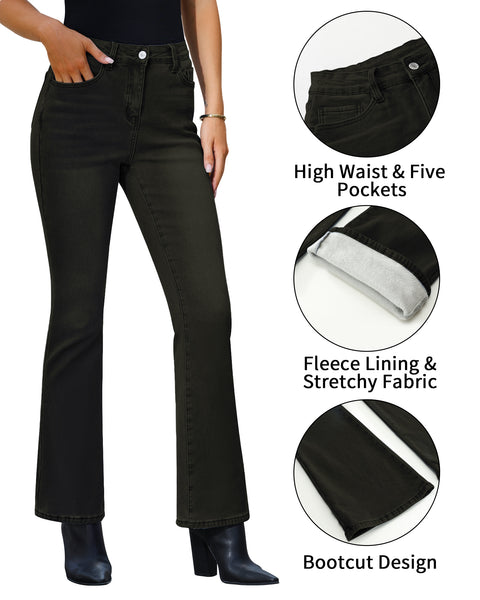 GRAPENT Bootcut Jeans for Women High Waist Stretchy Fleece Lined Pants Flare Jeans Denim Thermal Pants Winter Clothes