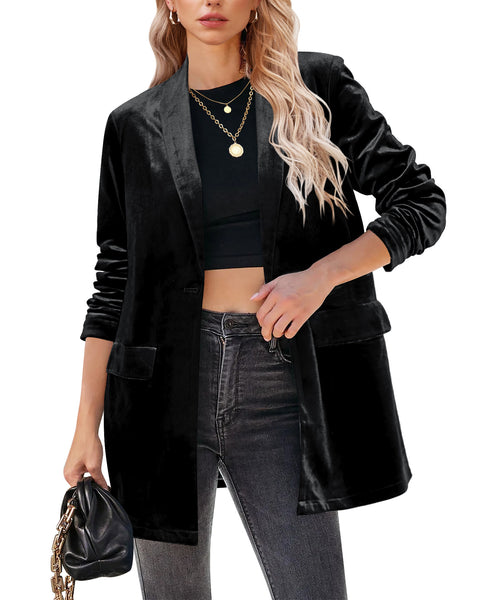 GRAPENT Velvet Blazers Jackets for Women Business Casual Oversized Long Suit Jacket Dressy Cardigan Blazer Work Office