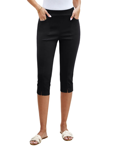 GRAPENT Capri Pants for Women High Waisted Pull On Elastic Waist Dressy Casual Stretchy Capris Trousers Pants Pockets