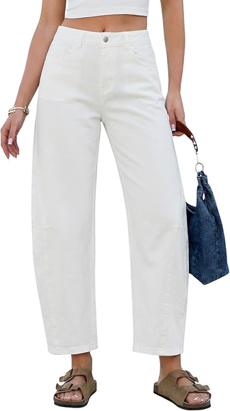 GRAPENT Barrel Jeans for Women Cropped Trendy High Waisted Baggy Side Seamed Casual Stretchy Denim Pants Wide Leg Jeans