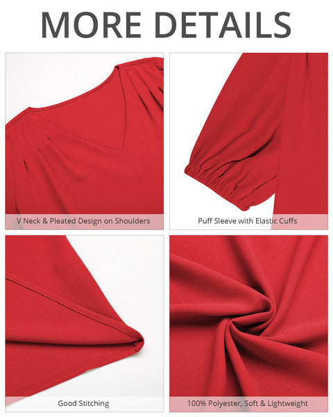 GRAPENT Business Casual Tops for Women Work Blouses Dressy Short Puff Sleeve Office Pleated V Neck Trendy Summer Blouse