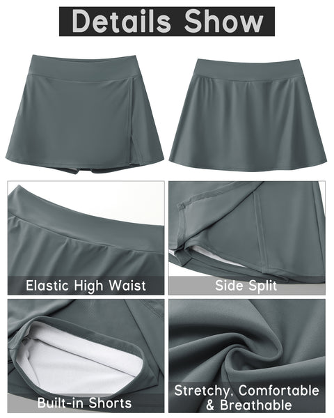 GRAPENT Swim Skirt Bottoms for Women High Waisted Bikini Swimsuit Bottom Side Split Bathing Suit Skirts with Boyshorts