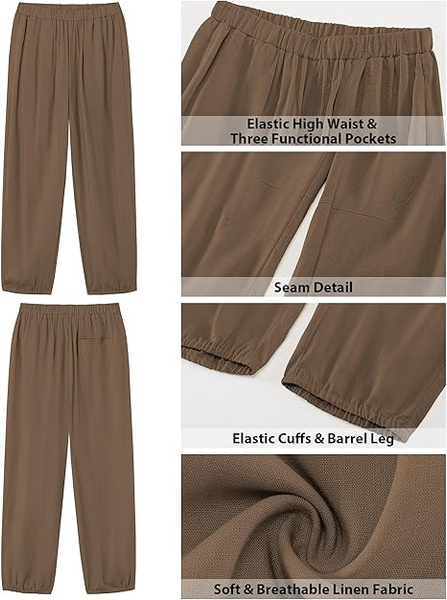 GRAPENT Capri Pants for Women Linen Barrel High Waisted Pull On Elastic Waist Casual Summer Capris Beach Vacation Pants