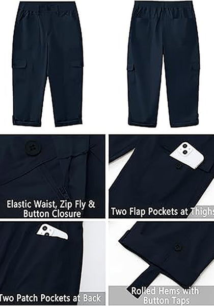 GRAPENT Cargo Capri Pants for Women High Waisted Relaxed Fit Elastic Knit Waist Casual Capris Trousers Cropped Pants