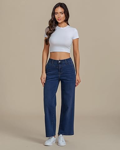 Grapent Women's Cowboy Jean Wide Leg Ankle Vintage Denim Pant Sculpting