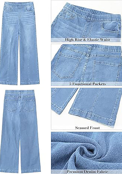 GRAPENT Pull On Womens Jeans Baggy Stretchy High Waisted Denim Wide Leg Trouser Pants Trendy Front Seam 90s Loose Jean
