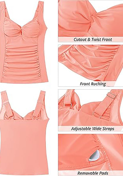 GRAPENT Tankini Tops for Women Twist Front Keyhole Bathing Suits Swim Tankini Swimsuits Padded Ruched Swimwear Top Only