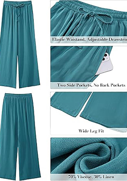 GRAPENT Wide Leg Pants Woman Linen High Waisted Pull On Flowy Casual Baggy Drawstring Palazzo Trousers Pants Resort Wear