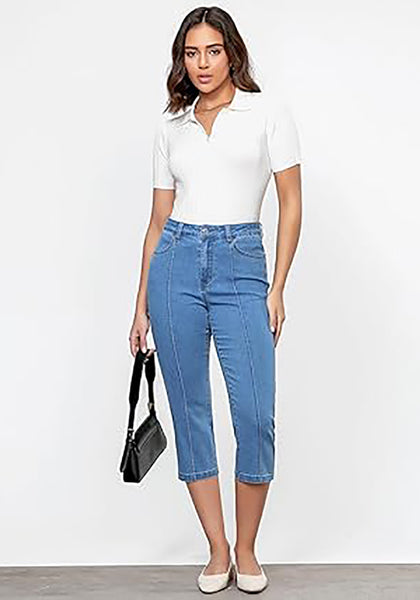 GRAPENT Women's Sculpting Denim Capri Skinny Jean Slim Stretch