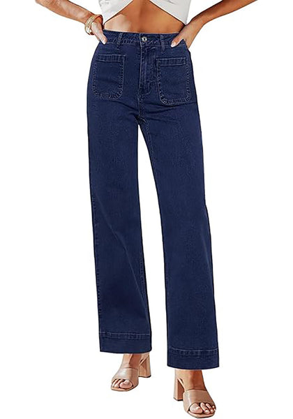 GRAPENT Women's Full Length Stretch Denim Regular Jeans High Waisted Bell Bottom
