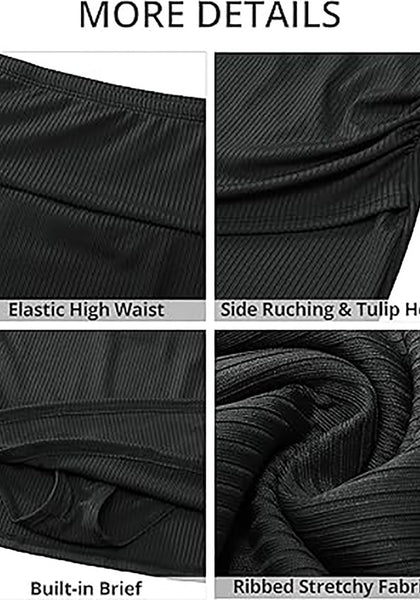 GRAPENT Women's High Waisted Bikini Swim Skirt Bottoms Ruched Ribbed Bathing Suit Skirts Tulip Tankini Swimsuit Bottom