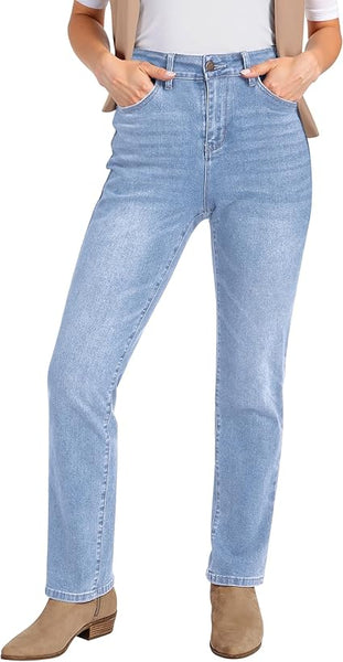GRAPENT Straight Leg Jeans for Women Trendy High Waisted Classic Stretchy Denim Pants Casual Trouser Jeans with Pockets