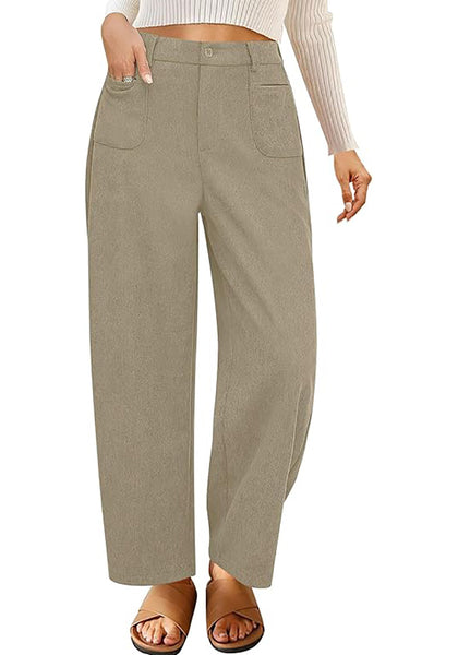 GRAPENT Barrel Pants for Women High Waisted Corduroy Elastic Waist Trendy Loose Casual Fall Trousers Pants with Pockets
