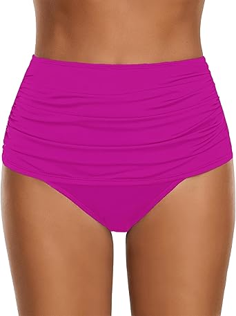 GRAPENT Women's High Waisted Swim Bottom Ruched Bikini Tankini Swimsuit Briefs