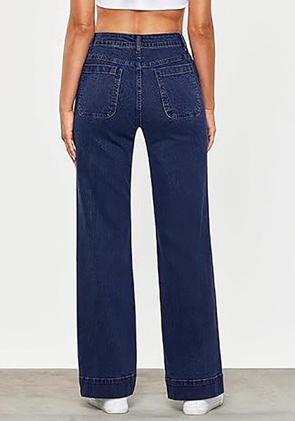 GRAPENT Women's Full Length Stretch Denim Regular Jeans High Waisted Bell Bottom