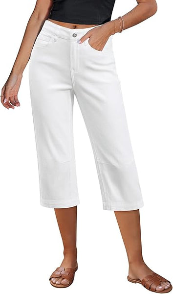 GRAPENT Capri Jeans for Women Mid Rise Straight Leg Casual Relaxed Fit Summer Cropped Stretchy Denim Capris Pants