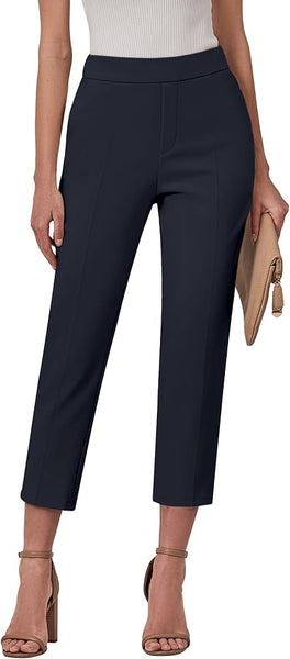 GRAPENT Capri Pants for Women High Waisted Pull On Dress Pants Slim Straight Leg Stretchy Waist Capris Trousers Pants