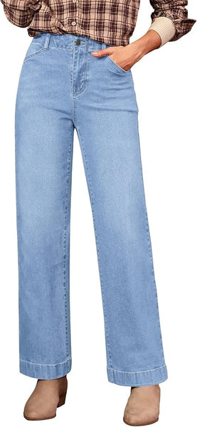 GRAPENT Wide Leg Jeans Woman High Waisted Trendy Stretchy Denim Pants Classic Trouser Jeans with Slash Pockets