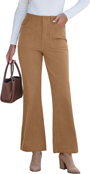 GRAPENT Corduroy Pants for Women Flare High Waisted Fall Winter Elastic Waist Stretchy Work Casual Trendy Wide Leg Pants
