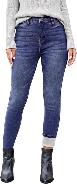 GRAPENT Fleece Lined Jeans for Women High Waisted Skinny Welt Pocket Winter Stretchy Denim Pants Warm Thermal Jeggings