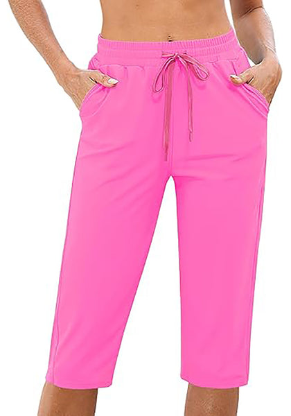 GRAPENT Women's Casual Elastic Waist Swim Pants Drawstring Jammer Knee-Length