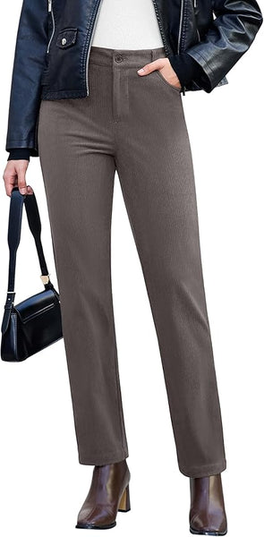 GRAPENT Corduroy Pants for Women High Wasited Straight Leg Elastic Waist Stretchy Casual Work Pants Fall Winter Trousers