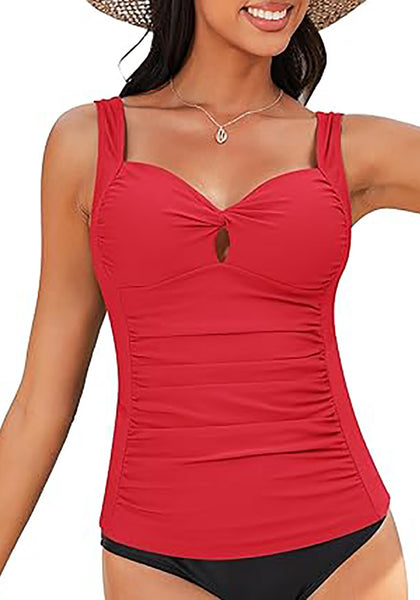 GRAPENT Tankini Tops for Women Twist Front Keyhole Bathing Suits Swim Tankini Swimsuits Padded Ruched Swimwear Top Only