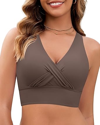 GRAPENT StrapCore Bikini Top for Women Cropped Tankini Tops Beach Vacation Criss Cross Ruched Padded Bathing Suit Swim Top Only