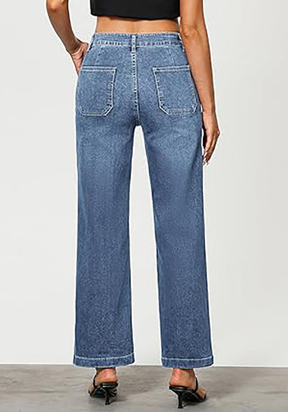 GRAPENT Jeans for Women High Waisted Straight Leg Jeans Stretchy Trendy Wide Leg Denim Pants Jean Trousers Patch Pockets