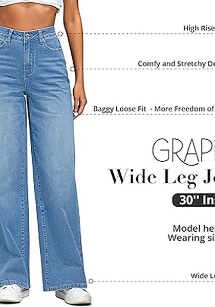 GRAPENT Wide Leg Jeans for Women Trendy High Waisted Stretchy Denim Pants 90s Baggy Jeans Trouser Jeans with Pockets