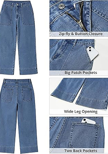 GRAPENT Capri Jeans for Women High Waisted Wide Leg Trendy Strechy Loose Straight Cropped Denim Jeans Pants with Pockets