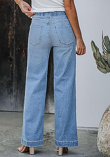 GRAPENT Pull On Womens Jeans Baggy Stretchy High Waisted Denim Wide Leg Trouser Pants Trendy Front Seam 90s Loose Jean
