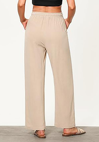 GRAPENT Linen Pants for Women Wide Leg High Waisted Baggy Drawstring Elastic Waist Palazzo Trousers Pants with Pockets