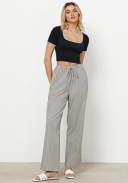 GRAPENT Striped Pants for Women High Waisted Wide Leg Cotton Linen Trendy Beach Pull on Elastic Waist Casual Flowy Pants