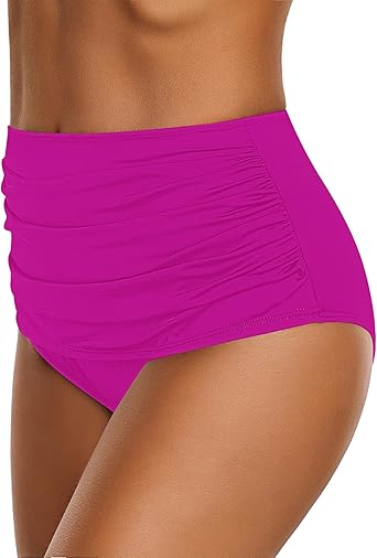 GRAPENT Women's High Waisted Swim Bottom Ruched Bikini Tankini Swimsuit Briefs