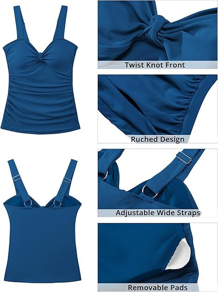 GRAPENT Women's Solid Stretch Ruched Twist Front Tankini Top With No Bottom