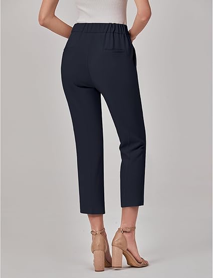 GRAPENT Capri Pants for Women High Waisted Pull On Dress Pants Slim Straight Leg Stretchy Waist Capris Trousers Pants
