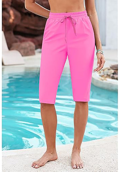 GRAPENT Women's Casual Elastic Waist Swim Pants Drawstring Jammer Knee-Length